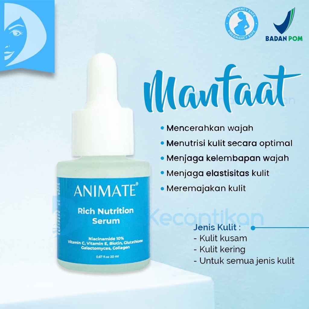 Animate Whitening Face Serum Dark Spot Rich Nutrition 24K Gold Vitamin C + Collagen Serum Wajah BPOM Acne serum Animate