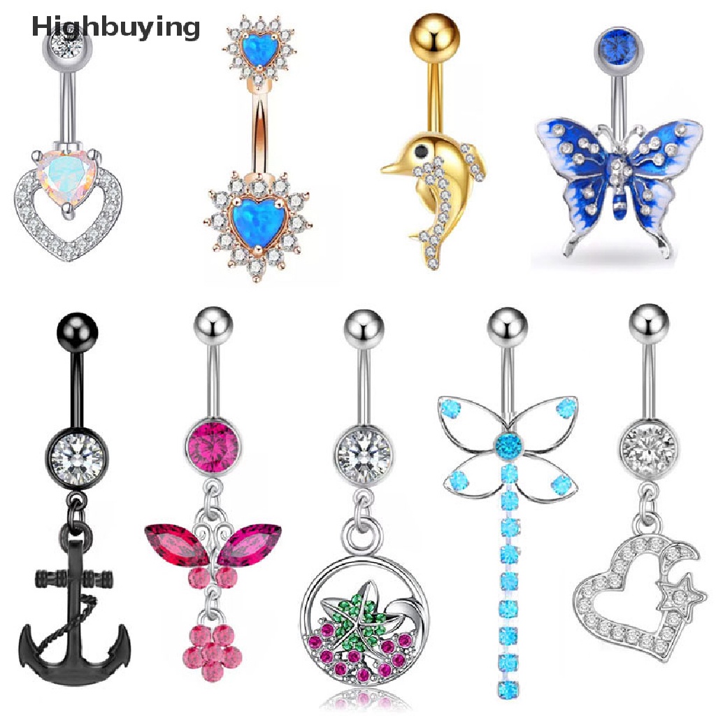 Hbid Zircon Menjuntai Belly Button Rings Heart Butterfly Navel Ring Jewelry Glory