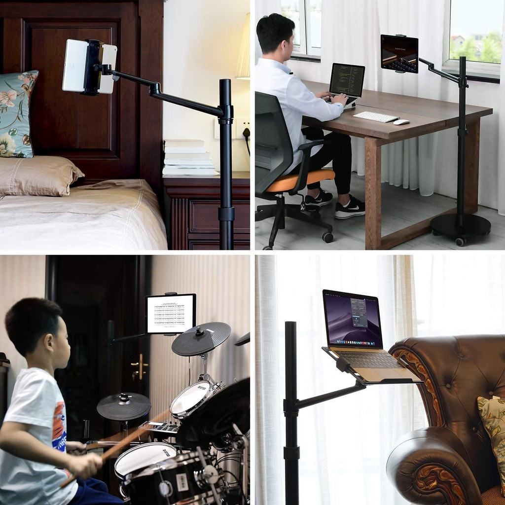 AKN88 - UP-9L - Dual Arm Alloy Floor Stand Laptop and Tablet - 360 Rotation