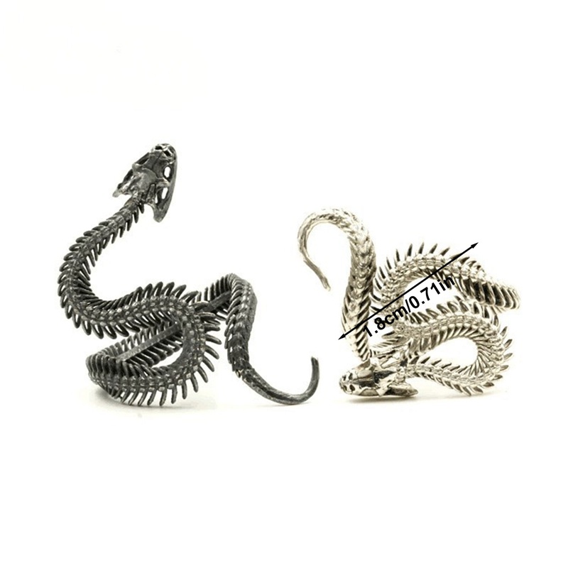 1set Retro Berlebihan Cincin Ular Pria Fashion Steampunk Snake Shaped Opening Adjustable Rings Untuk Wanita Perhiasan