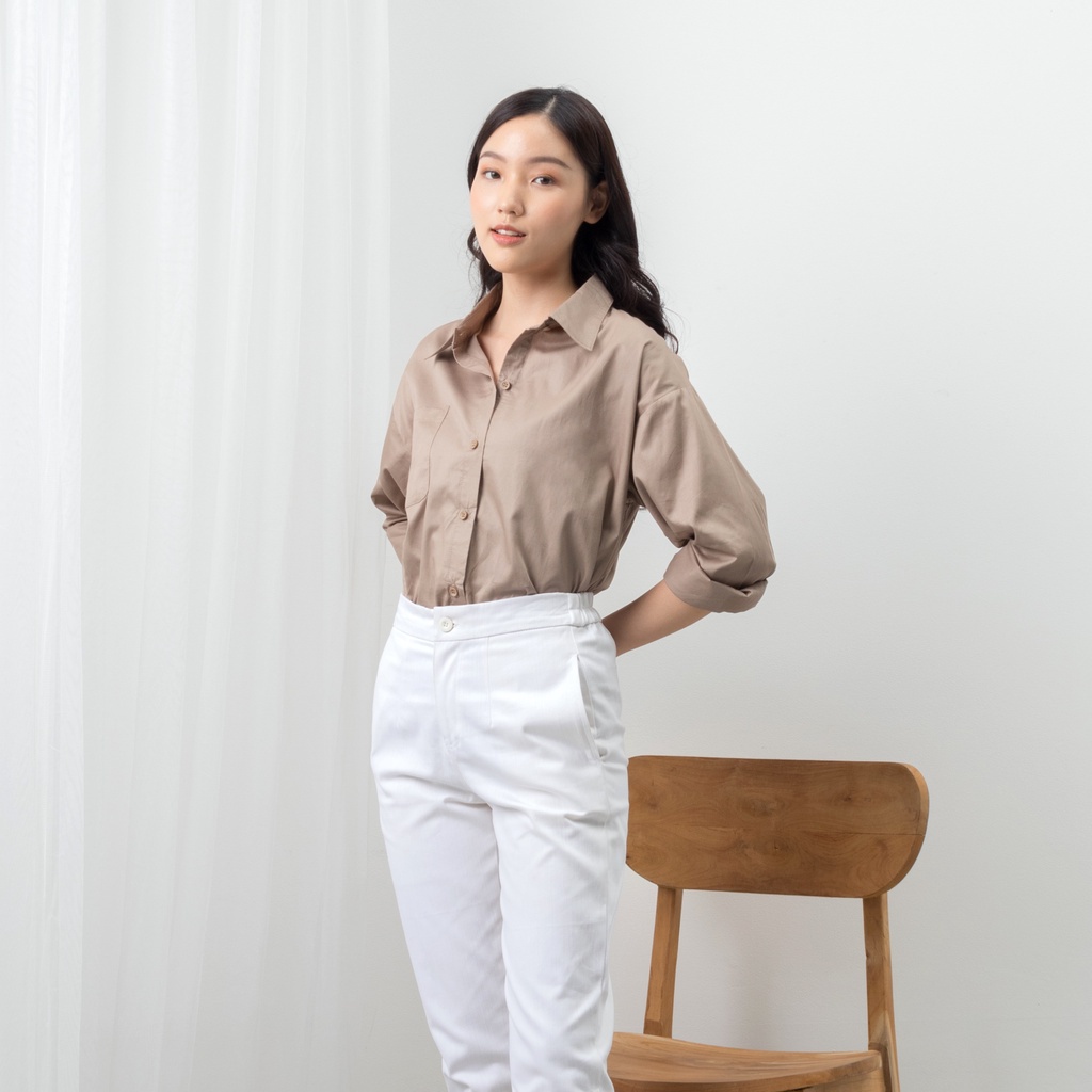 Ms Daisy Ophelia Oversized Shirt with Pocket Atasan Blouse Kemeja Wanita Lengan Panjang