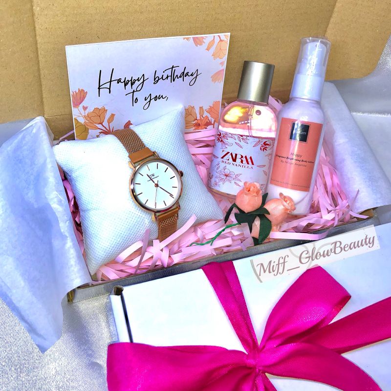 miffglow - HAMPERS I KADO I GIFT BOX JAM TANGAN RANTAI PASIR MURAH jam tangan magnet hampers unik kado ulang tahun hampers simple mini scarlett whitening parfum boneka kado pacar kado sahabat Box hampers kotak hampers natal