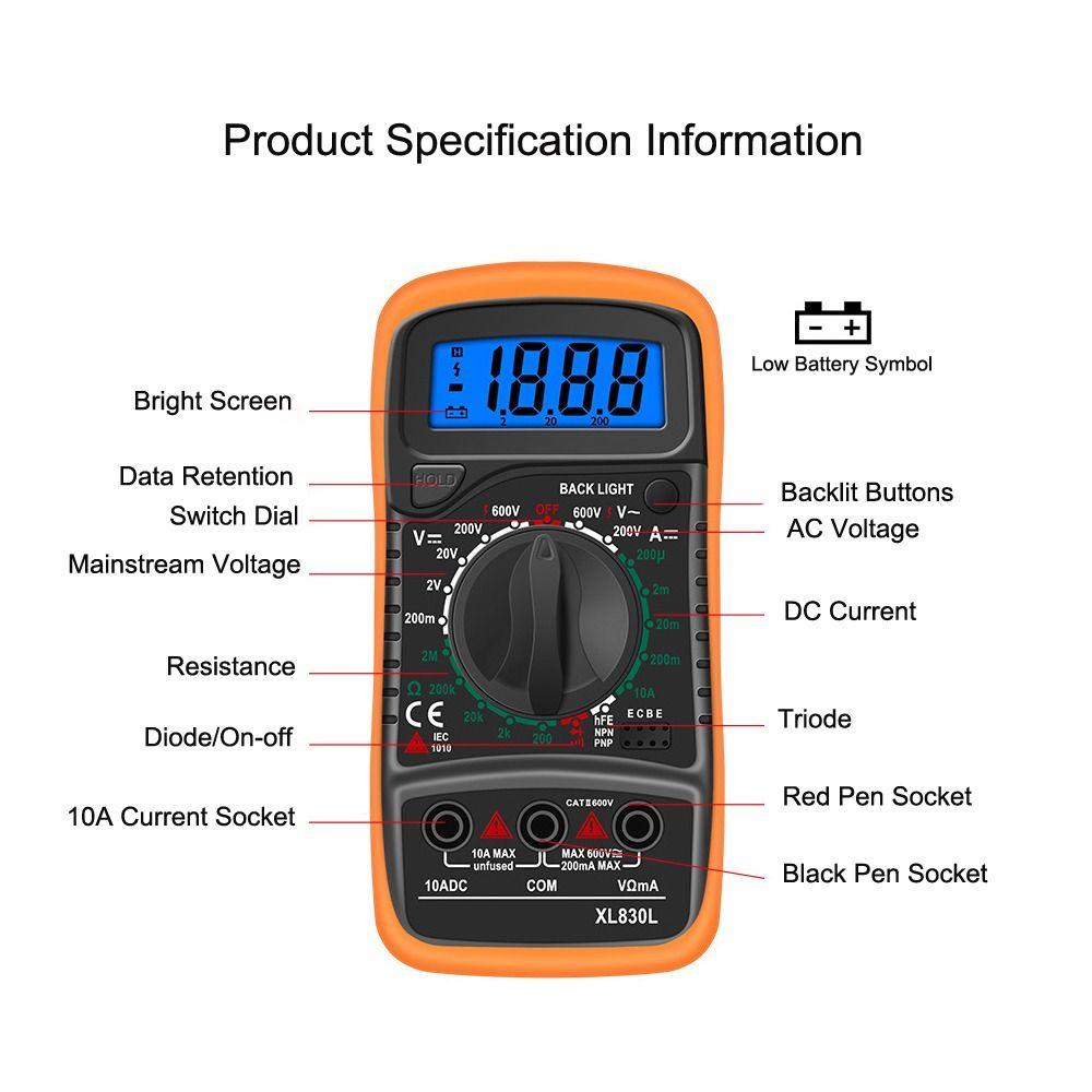 Lanfy Digital Multimeter Genggam AC/DC Ammeter Voltmeter Current Tester Voltage Tester Alat Tukang Listrik Kapasitansi Tester