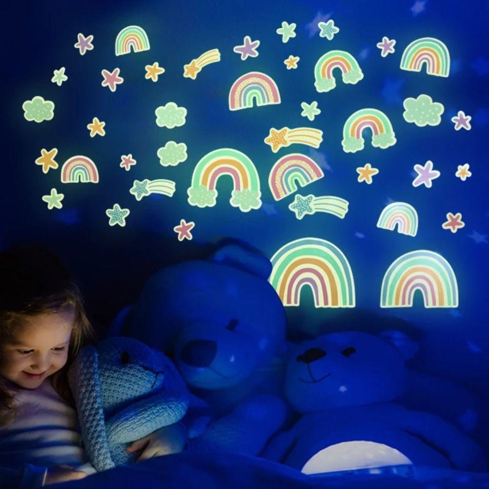 [Elegan] Pelangi Decal Self-adhesive Tahan Air Bercahaya Seni Mural Neon Stiker Bintang DIY Dekorasi Kamar Anak Latar Belakang Wallpaper Dinding