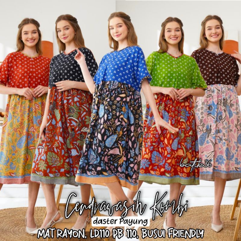 baju tidur daster payung Cendrawasih Kombi Daun #2  modern santai premium Bahan Rayon Super