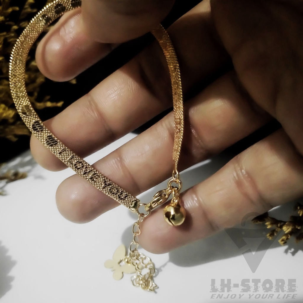 Gelang Tangan Aesthetic Gepeng Pipih Gold Berlapis Emas Terbaru Anti Karat