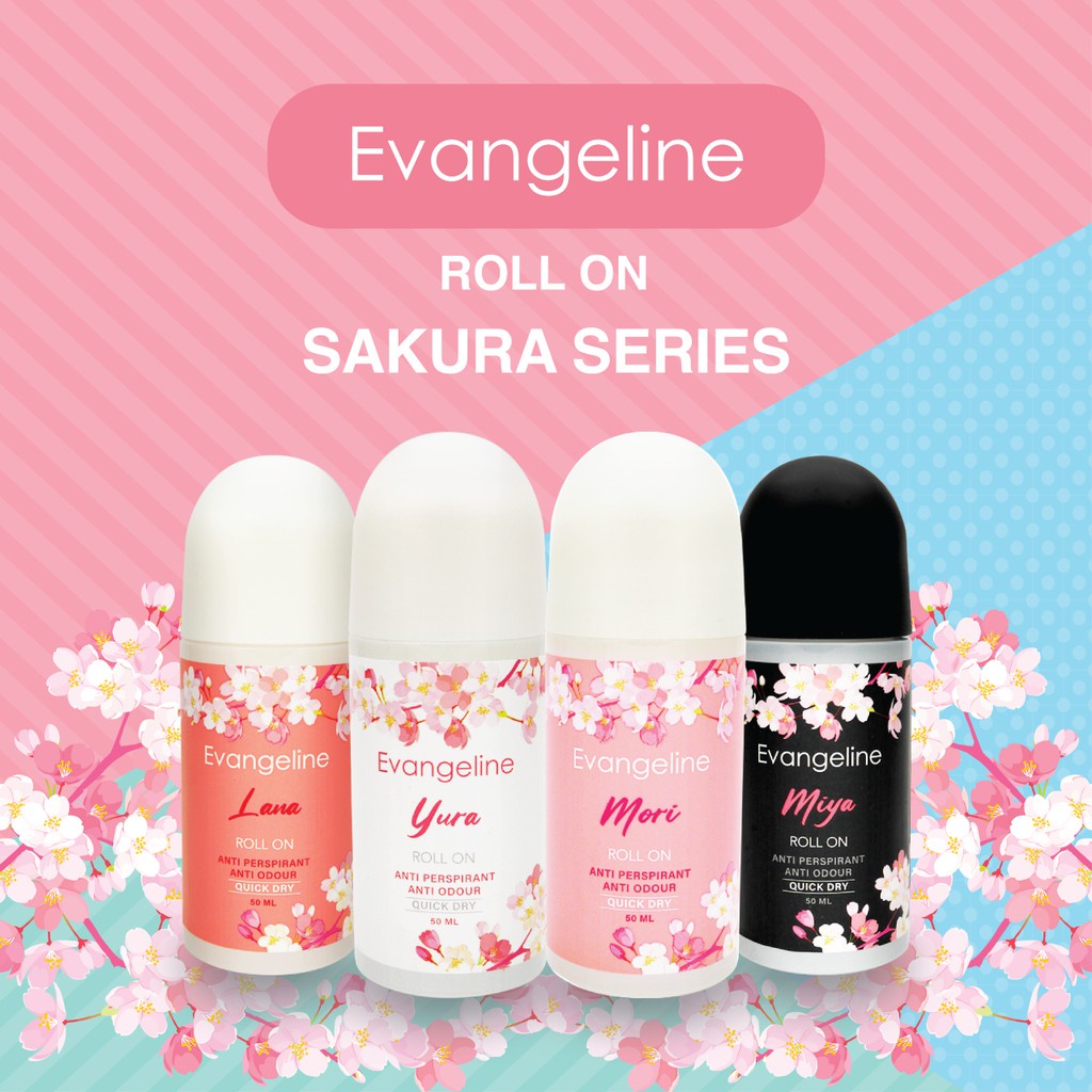 EVANGELINE Sakura Roll On 50ml - Evangeline Deodorant Aroma Sakura Lana/Miya/Mori Original BPOM