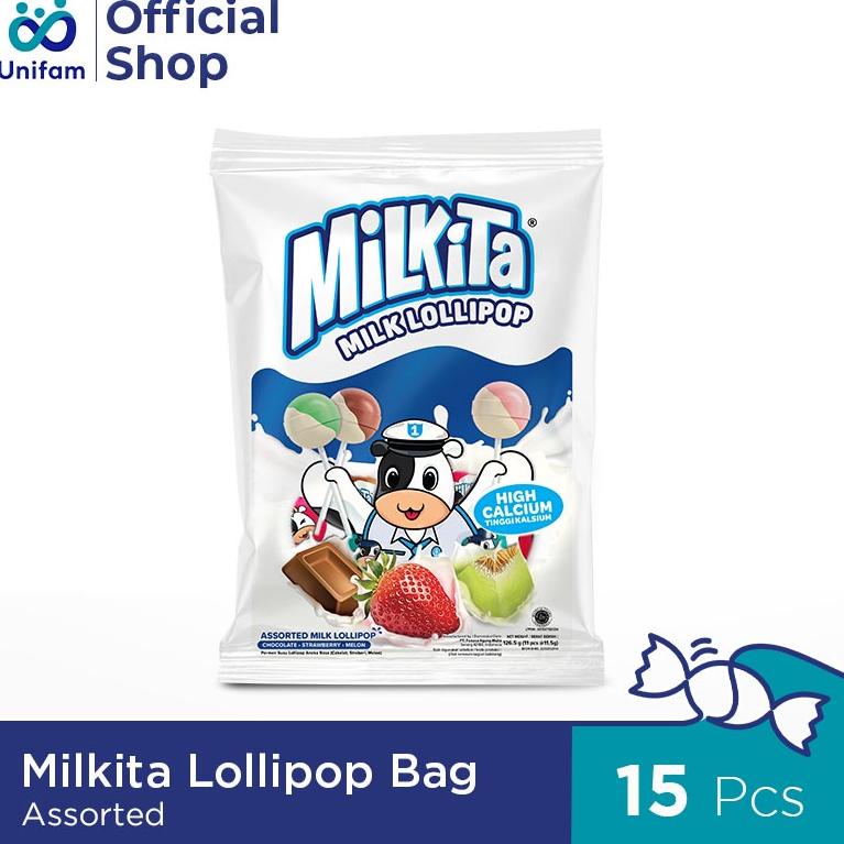 

Terbaru ・ Milkita Lollipop Assorted Bag Premium 15 pcs X 11.5 g ☻