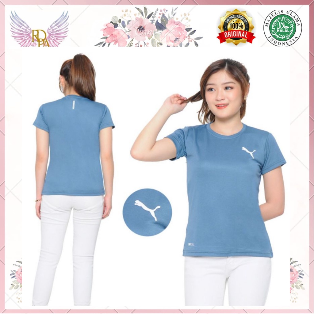 Baju Training Wanita Lengan Pendek Logo Polyflex. Baju Training Wanita Dry Fit