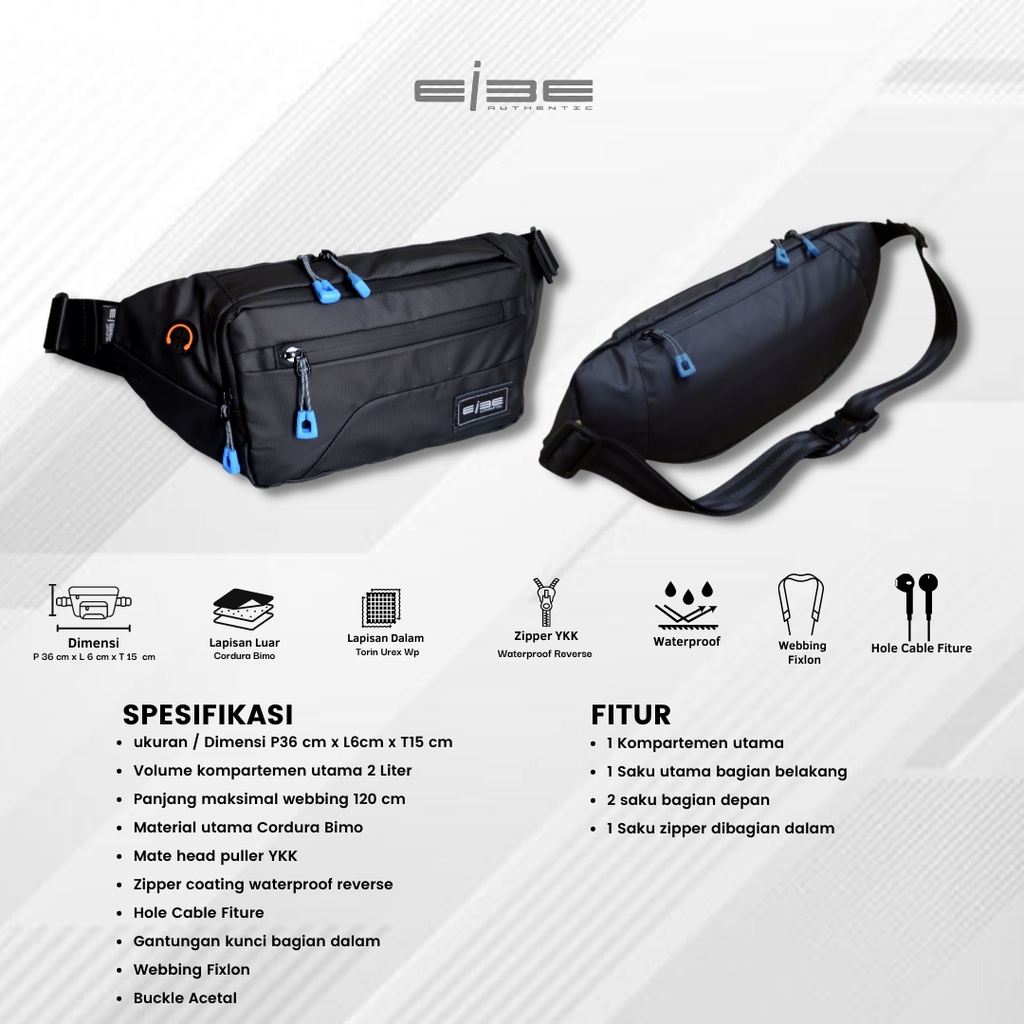 Waistbag waterproof tas pinggang premium tas selempang pria anti air weistbag eibe [ PHANTOM ]