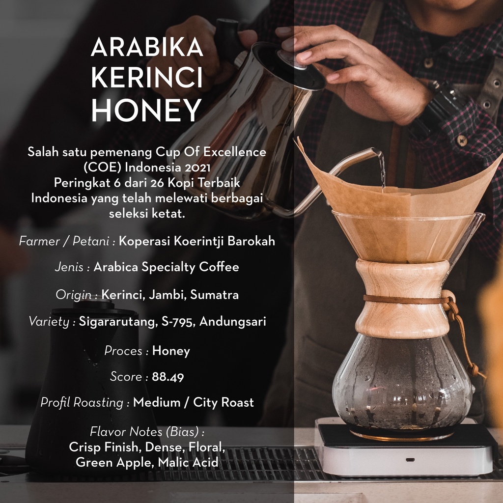 Kopi Arabika Kerinci Honey Arabica Specialty Coffee Roast Beans 200gr