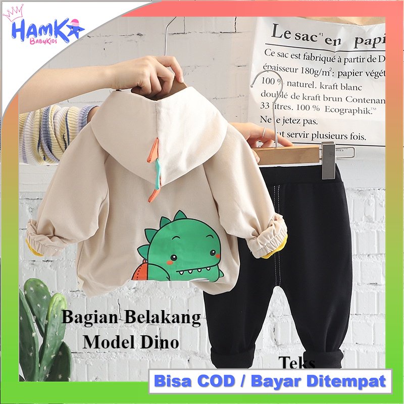 Setelan Jaket Anak Laki Laki Model Dino Import 3 in 1 Jaket Celana kaos Bayi Cowok 6 12 Bulan 1 2 Tahun 2 3 Tahun