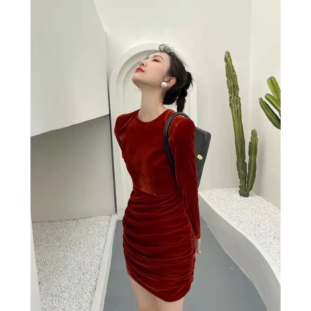 Midi Dress Velvet Women Style Short Dress 1541 (S-XL)