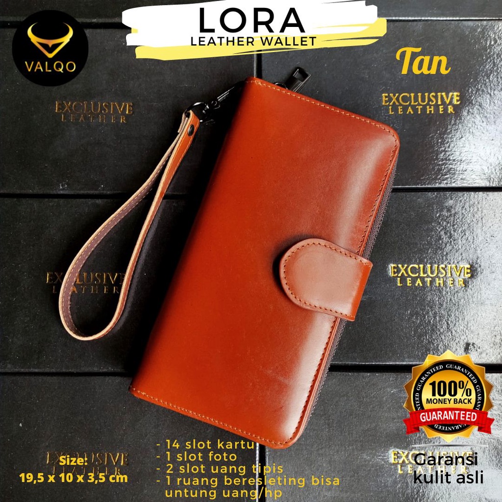 [VALQO] LORA Dompet Kulit Sapi Dompet Wanita Dompet HP 6,7 inch Polos dan Batik