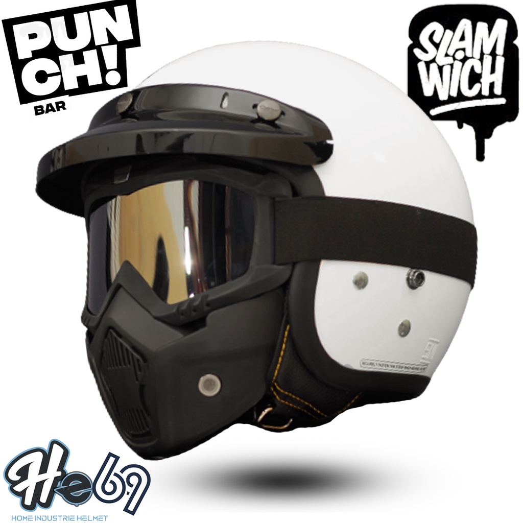 Helm Bogo Retro Premium Carglos / Googles Mask Trail Cross / Helm Half Face Untuk Pria Dan Wanita Dewasa COD