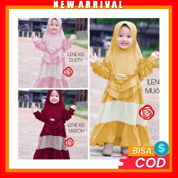 Flory Set Syari Kids (Label Savna) | Set Gamis Syari Anak Bahan Ceruty Babydoll Motif Viral Kekinian