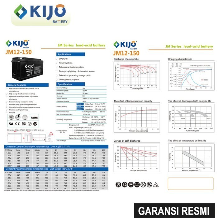 BATERAI UPS VRLA 150 AH KIJO / BATTERY AKI KERING 12 VOLT 150 AH ACCU