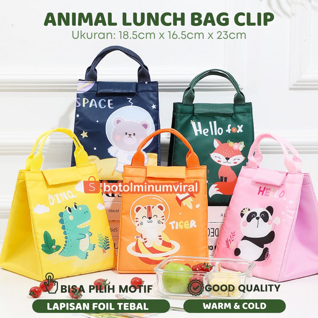 Tas Bekal Anak Karakter Lapisan Foil Lunch Box Cooler Bag Clip