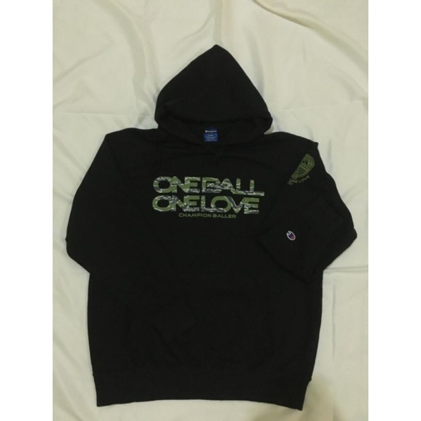 Sweater Hoodie Champion Thrift Original One Ball One Love Full Tag Hitam Pekat L