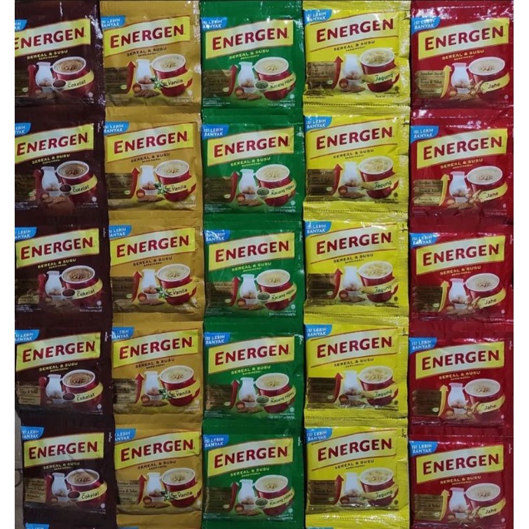 

Energen coklat / vanila / kacang hijau / jagung / jahe renceng 10 sachet