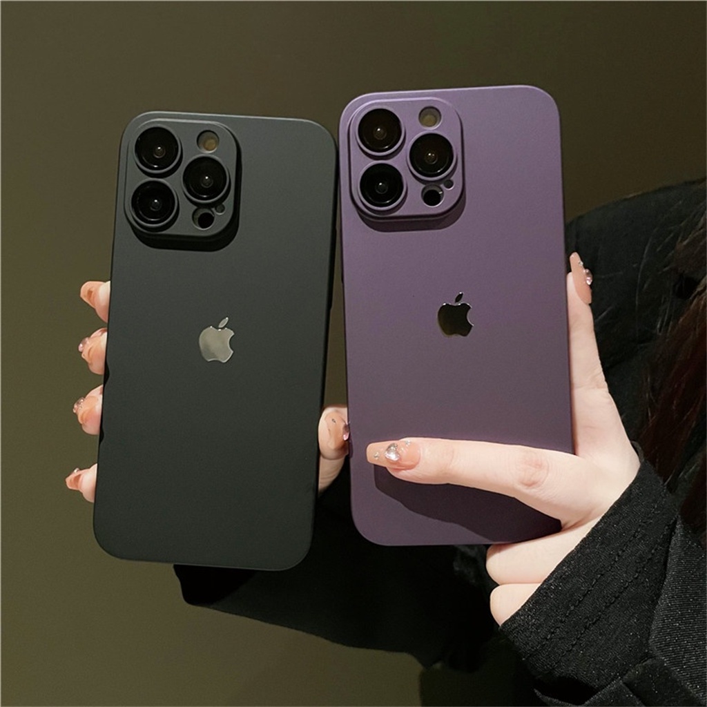 Casing shock Keras+Pelindung Kamera Lensa case iPhone 14 Pro Max Plus Casing Iphone13 11 12 Pro Max Premium Mewah Ungu Dengan logo metal Apple Casing Pelindung Debu Tertutup Penuh