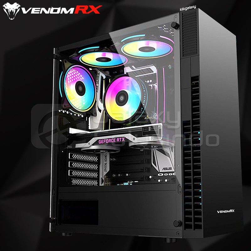VenomRX ELDEN Black Tempered Glass Side Gaming Case - Hitam