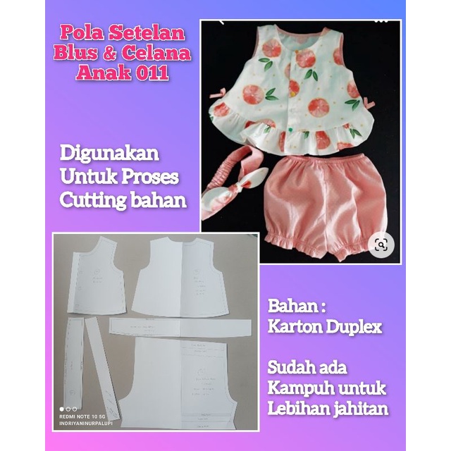 Pola Setelan Anak 011 Blus dan Celana pendek - Pola Baju Anak - Sewing Pattern