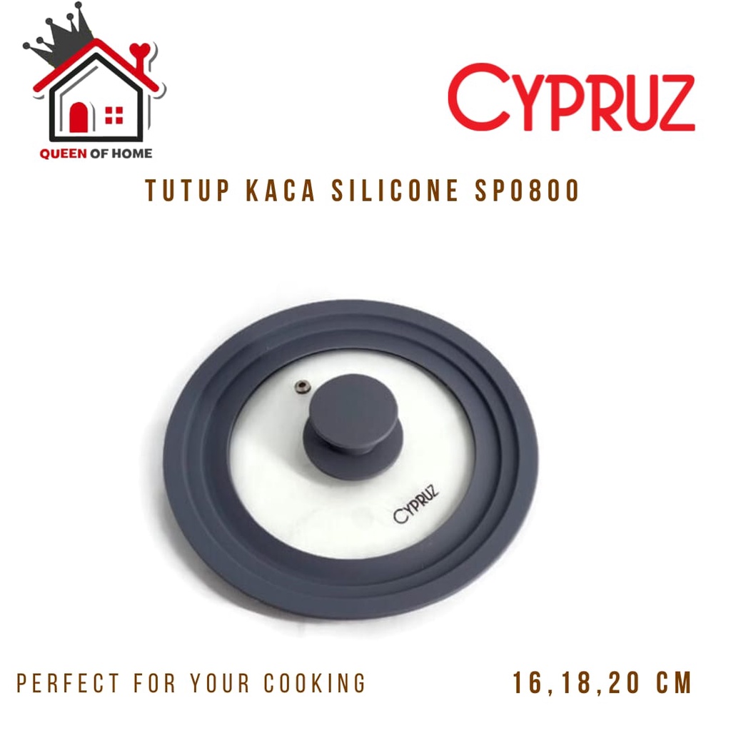 CYPRUZ Tutup Panci Kaca Silicon Multi Size 16 18 20cm Tutup Panci Kuali Wajan Penggorengan SP0800