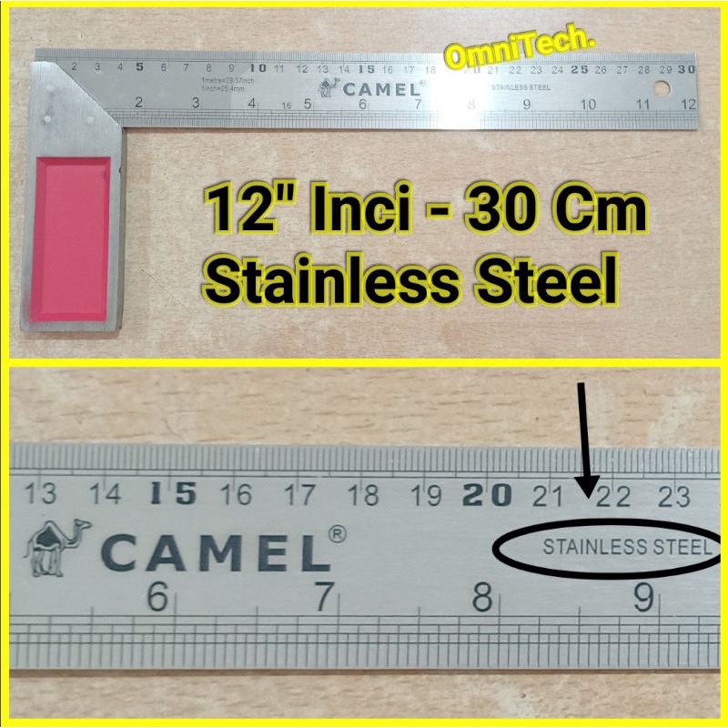 

Angle Square Penggaris Siku Meter Tukang 12" Inci 30 Cm Stainless Steel