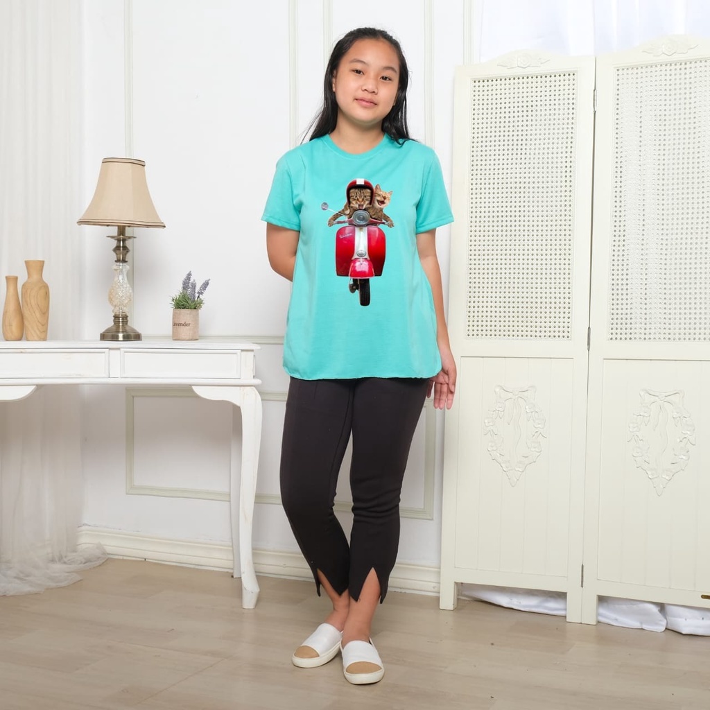 Hzl_outfit Baju Kaos Anak Casual Perempuan Cat Vespa/Atasan Kaos Pendek Anak (10-15 tahun)