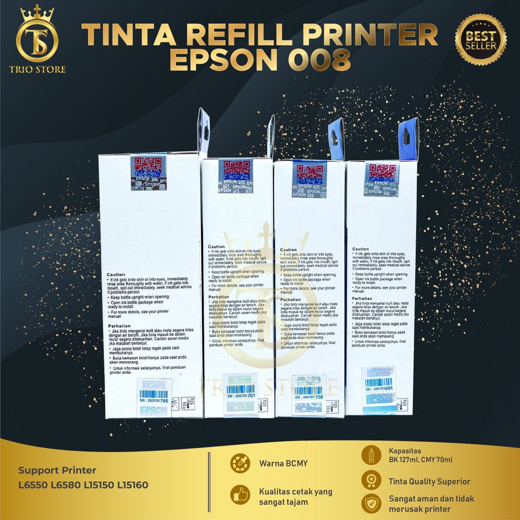 Tinta Epson 008 Black For Printer L6550 L6580 L15150 L15160 Premium