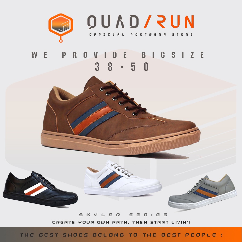 QUADRUN Skyler Sepatu Kasual Pria Hitam Putih Mokha Sneakers Jumbo Big Size 45 46 47 48