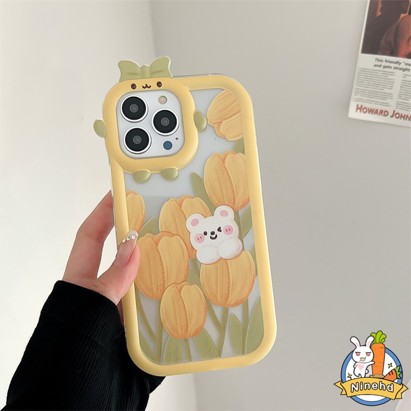 IPHONE Casing Kompatibel Untuk Iphone14 13 12 11 Pro Max X Xr Xs Max SE 2020 7 8 6 6s Plus Lukisan Minyak Golden Tulip Phone Case Anti-Drop Monster Kecil Silikon Soft Case Cover Pelindung