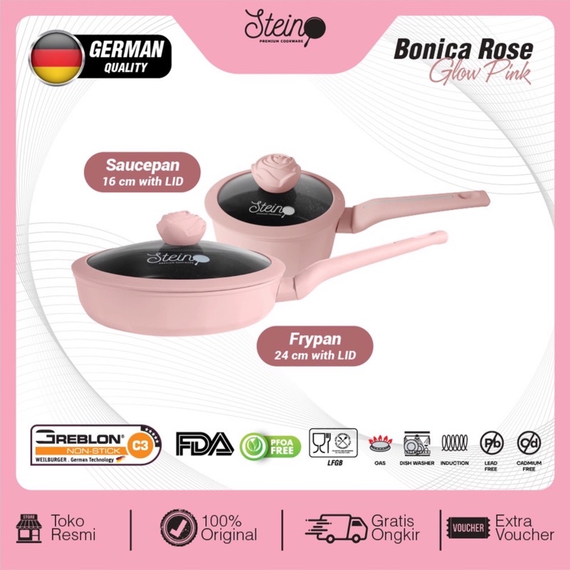 STEINCOOKWARE  Bonica Rose Set 2 in 1 panci set Granite ROSE Series