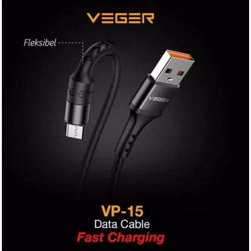 Kabel Data Micro USB VEGER VP-15 Fast Charging 3A panjang 100cm