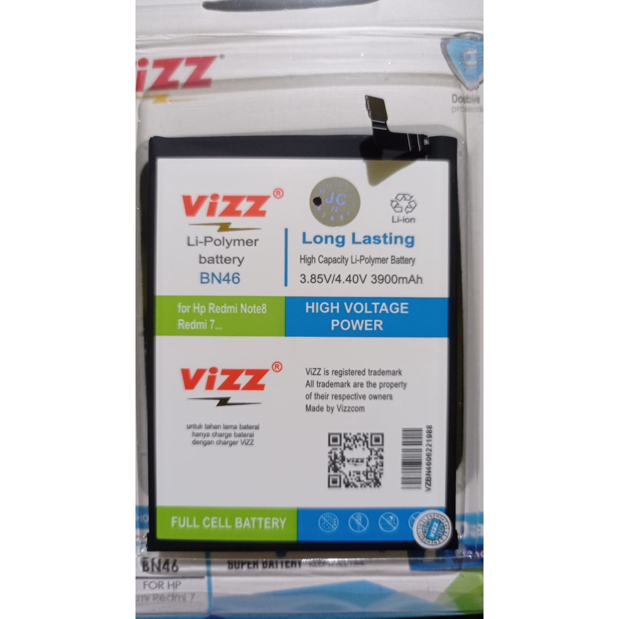 Baterai ori Double Power VIZZ Xiaomi Redmi 7 / Redmi Note 8 BN46 BN-46
