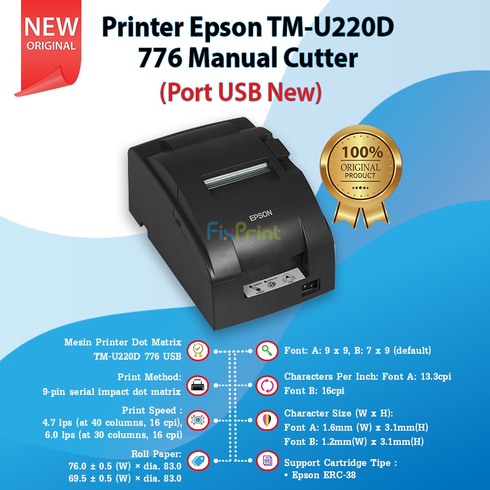 PRINTER EPSON TMU 220 D TM U220 D TMU220D TMU-220D NON AUTO CUTTER MANUAL CUTTER