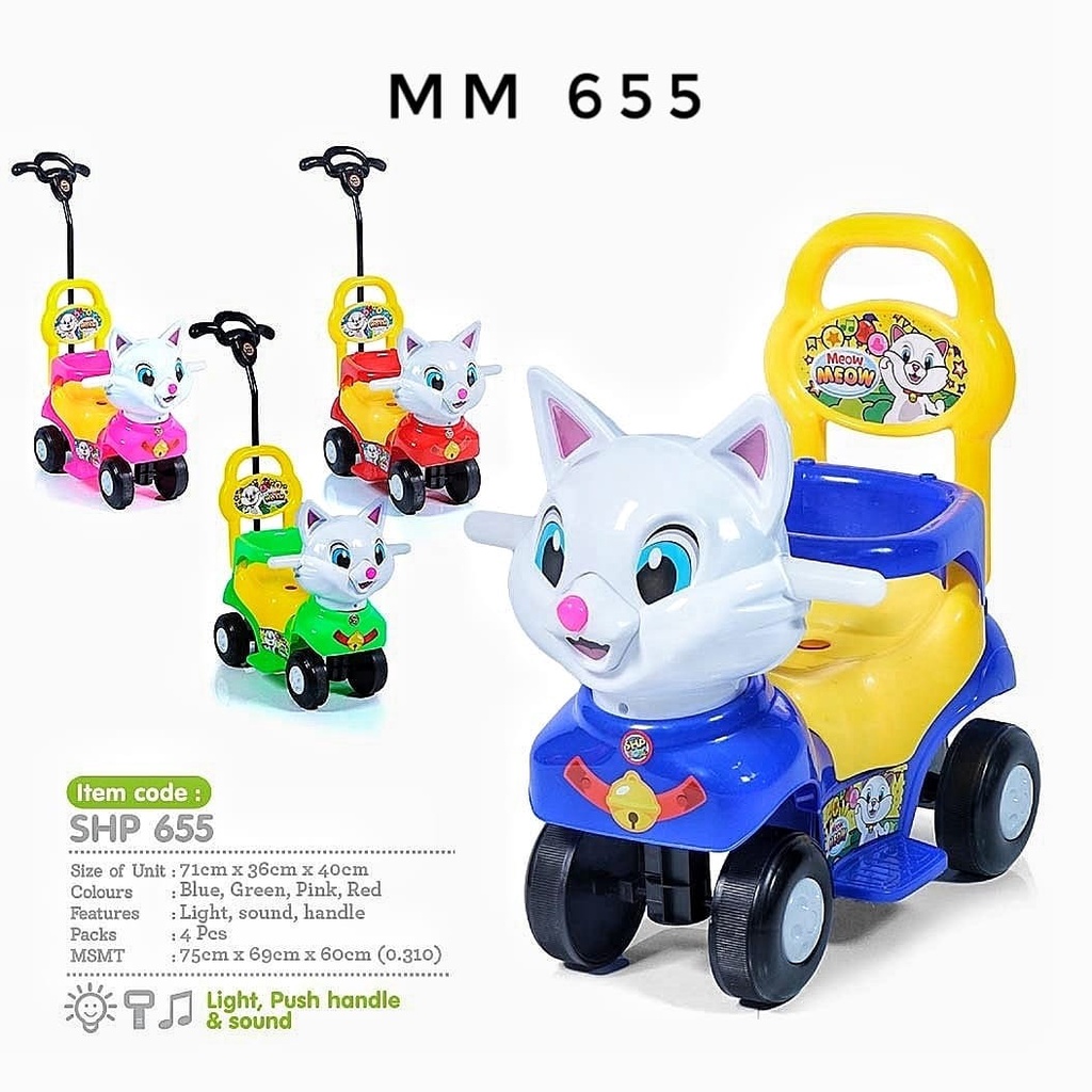 Mainan Mobil Dorong Anak MM 655 Model Meow Meow Fitur Lampu dan Musik