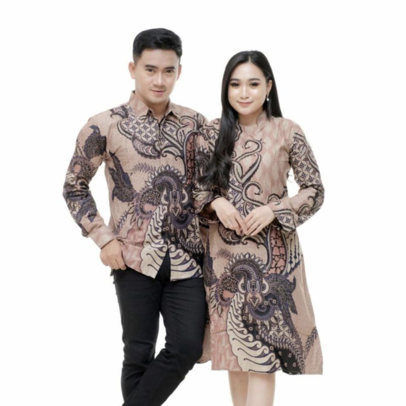 couple batik naga krem-kreman original hilmi super baju sarimbit pola kemeja tunik batik pasangan ba