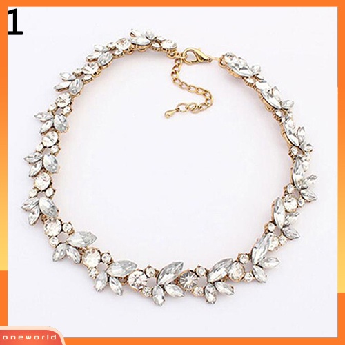 {oneworld} Wanita Vintage Pesona Kristal Bunga Liontin Statement Bib Choker Necklace