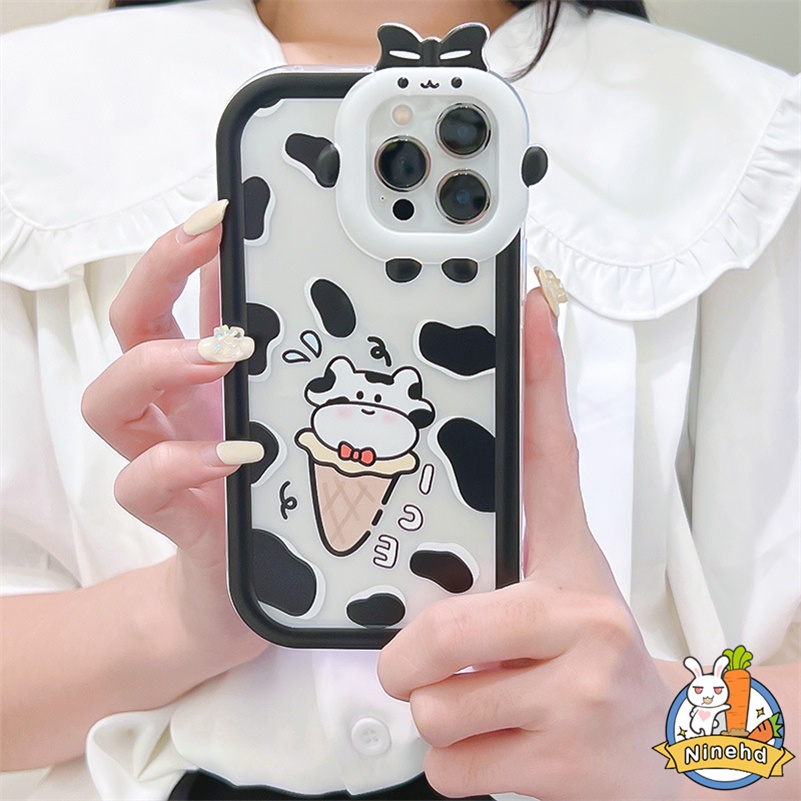 IPHONE Casing Kompatibel Untuk Iphone14 13 12 11 Pro Max X Xr Xs Max7 8 6 6s Plus Se2020 Hitam Putih Motif Sapi Casing Ponsel Monster Kecil Shockproof Silicone Soft Case Cover Pelindung