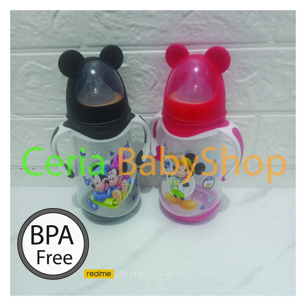 BOTOL SUSU BAYI BABY FEEDING BOTTLE WIDE NECK 360ML DOT LEBAR POP MAX KARAKTER MICK*Y MOUSE LUCU UNI