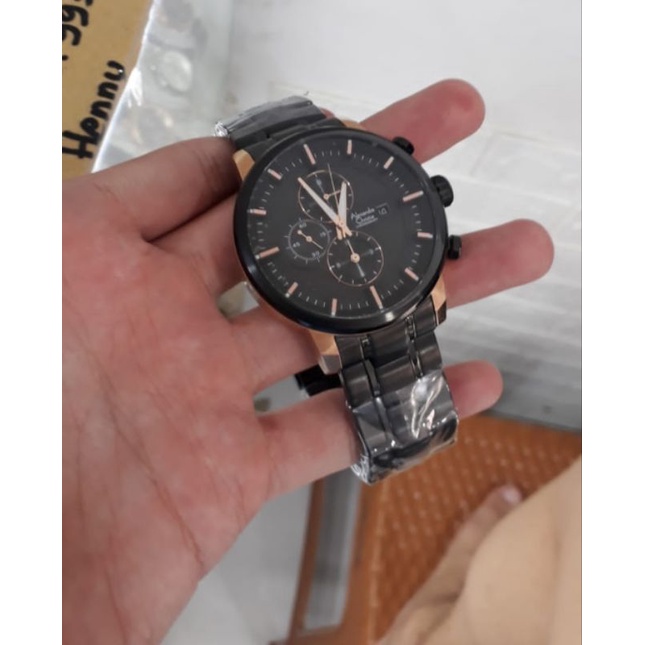 jam original chronograph cowok black gold