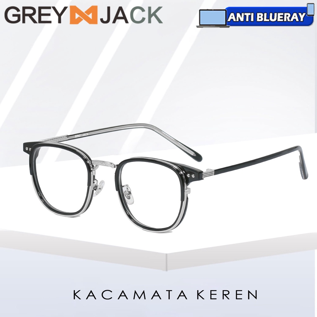 Grey Jack Kacamata Antiradiasi Blueray Acetate Kotak Vintage Keren Bisa Minus Antiradiasi Blueray Photocromic Bluecromic Ringan Stylish  9056