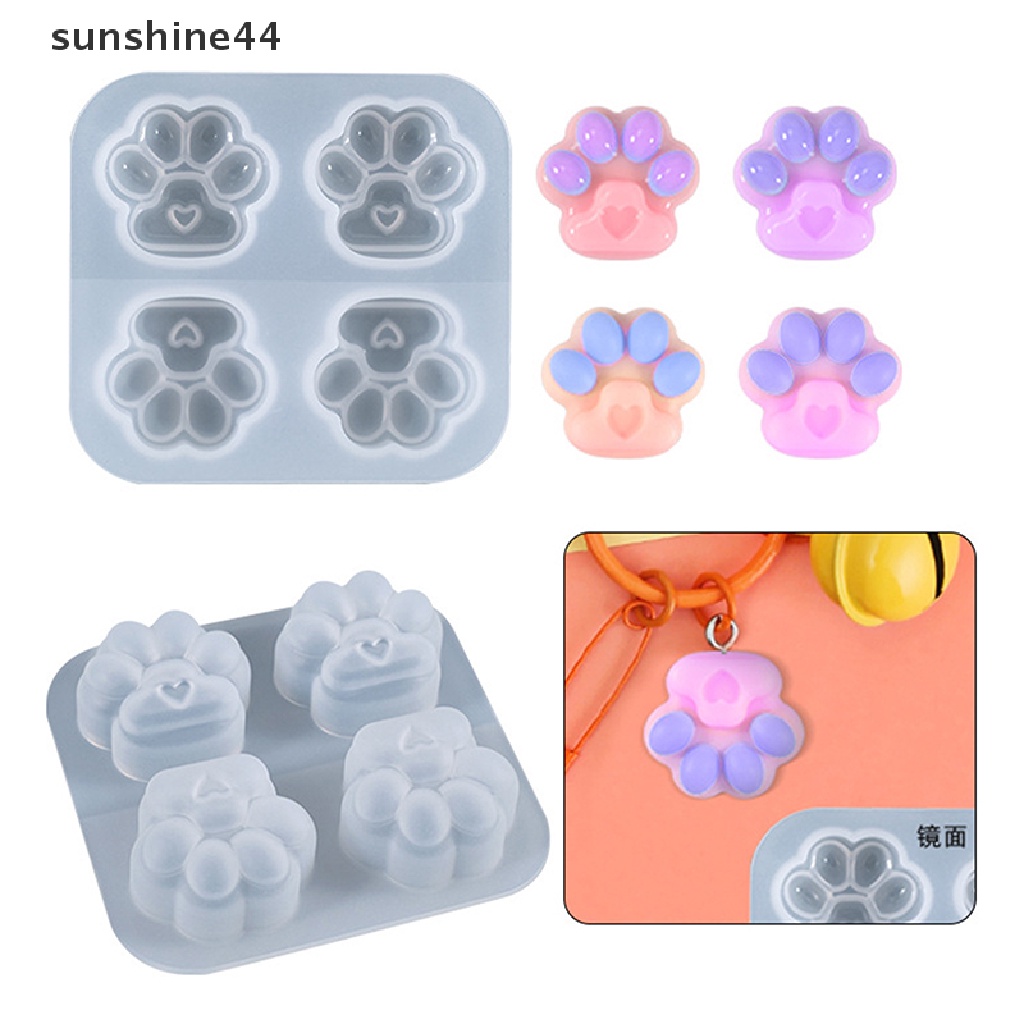 Sunshine DIY Cetakan Pola Kaki Kucing Mini Empat Grid Kitten Paw Key Chain Ornament Mould.