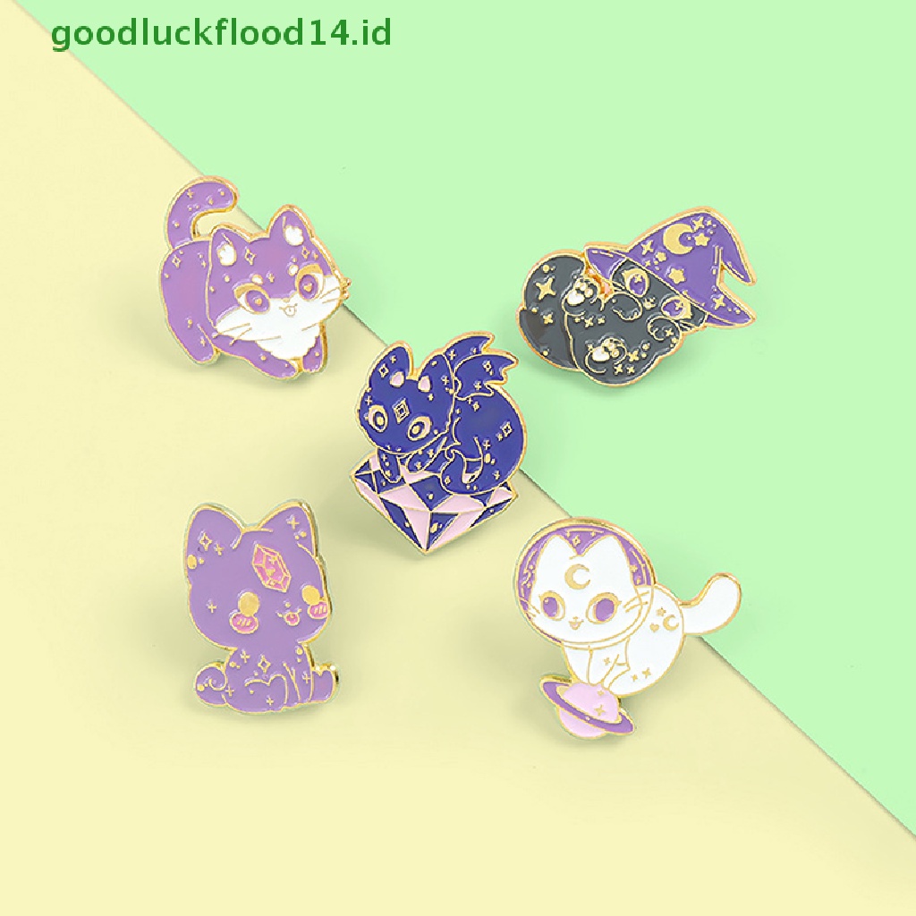 [GOOGFOUR] Bulan Langit Berbintang Kucing Enamel Pin Ungu Topi Penyihir Penyihir Antariksa Kucing Kitten Bros [TOP]