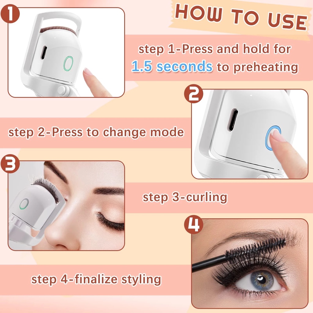 Usb Rechargeable Electric Eyelash Curlers Dengan 2tingkat Temp Portable Heated Eyelashes Curler Electric Heated Eyelash Curler Comb Thermal Penjepit Bulu Mata Alat Makeup