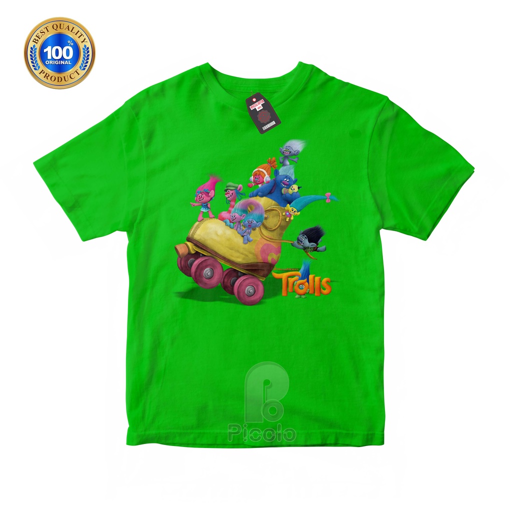 (FREE NAMA) BAJU KAOS ATASAN ANAK MOTIF TROLLS UNISEX Bahan COTTUN