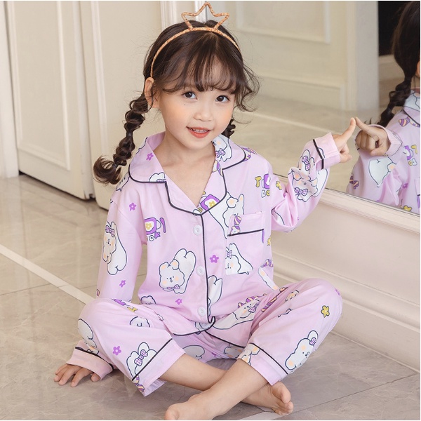 babyfit [3-8thn] piyama kerah baju tidur setelan panjang anak cewek cowok import katun rayon  xs-0127