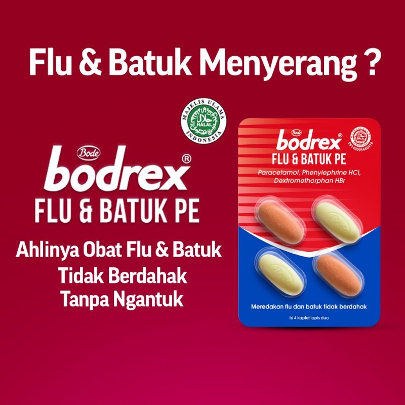 Bodrex 1 BLISTER @ 4 Kaplet - Flu Batuk Sakit Kepala Demam